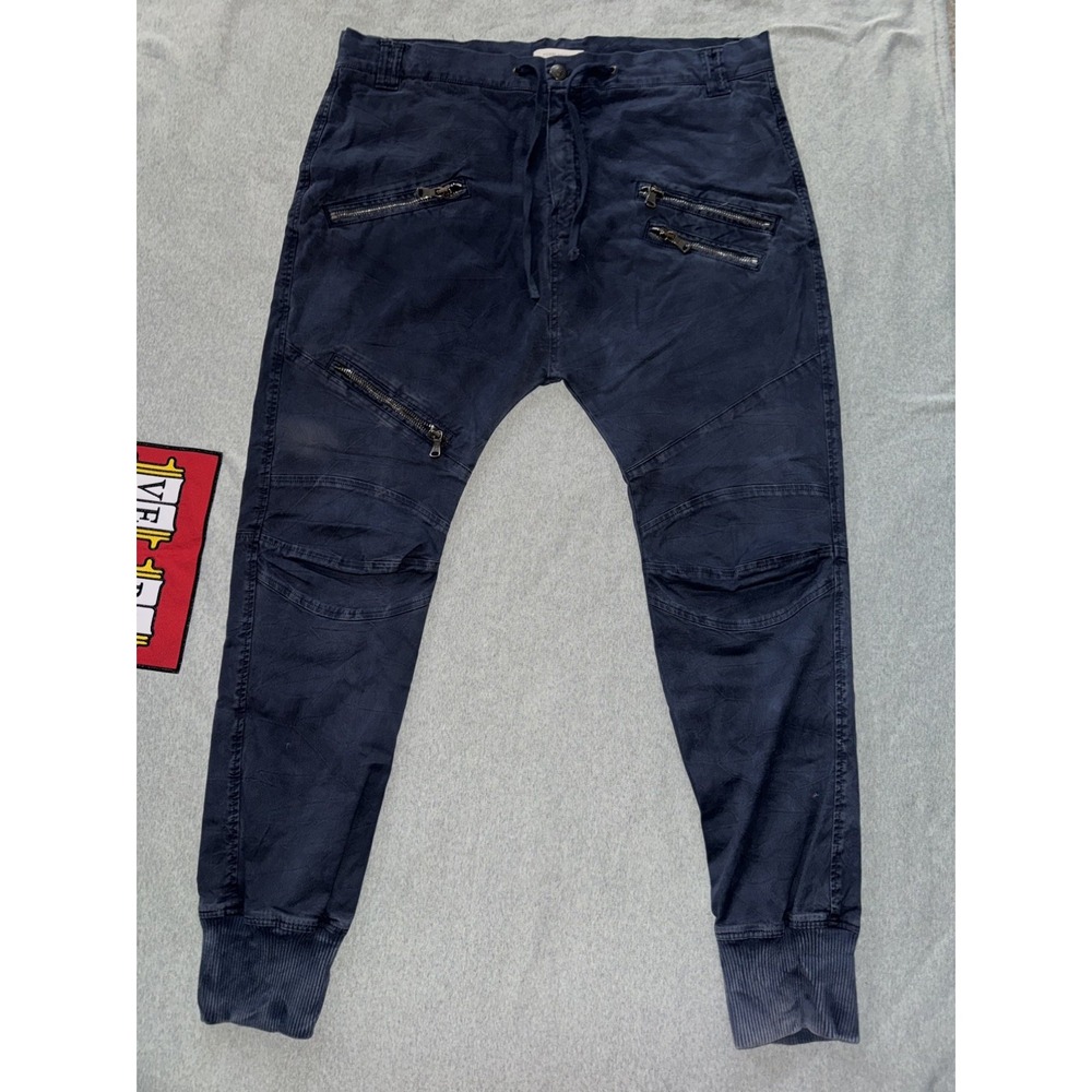 Pierre Balmain Men's Biker Jean Jogger Pants Blue Denim Dark Wash Sz 56